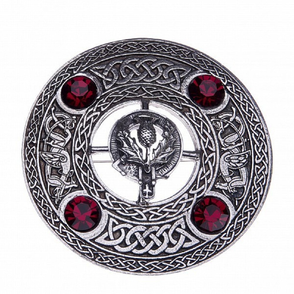 Plaid Brooch with Thistle Crest - Sapphire (blue)
