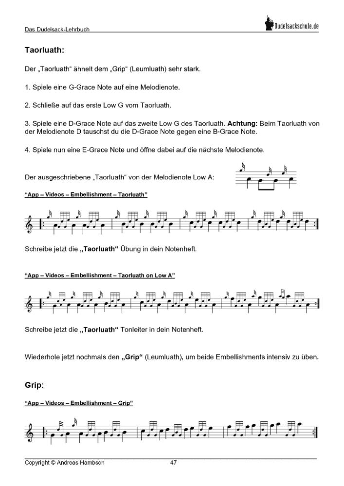 Dudelsack-Lehrbuch der Dudelsackschule Hambsch für Anfänger Deutsch
