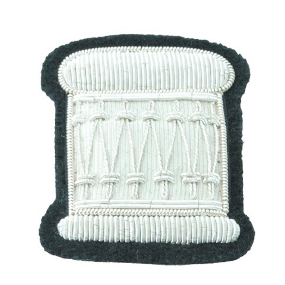 Drum Badge embroidered Silver on black