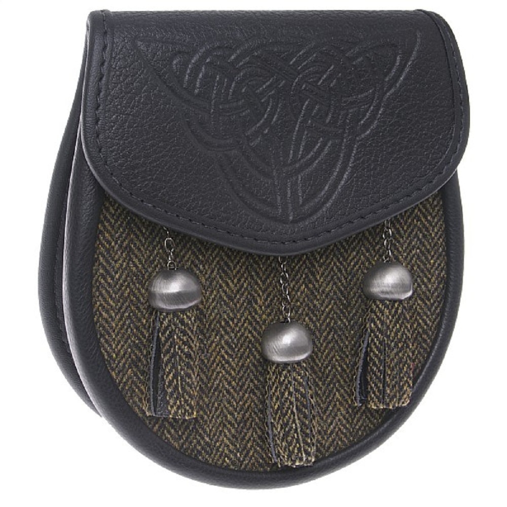 Leder-Tweed-Sporran SSD12. Echtleder, handgefertigt