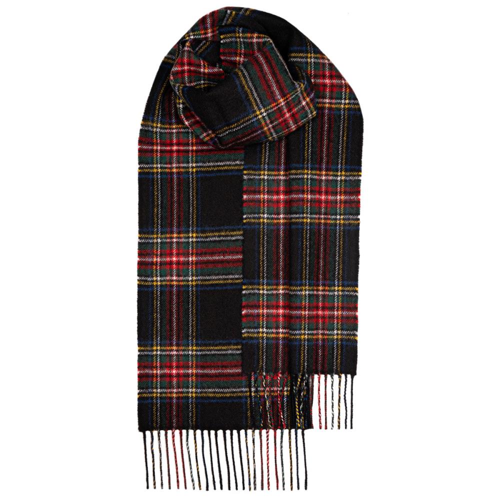 Stewart Black Lambswool Tartan Scarf