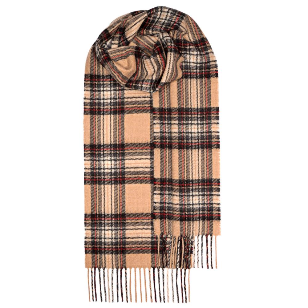 Stewart Camel Lambswool Tartan Scarf