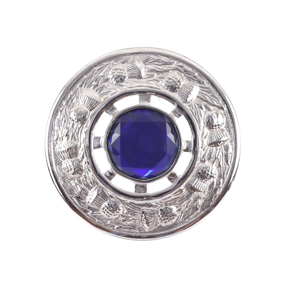Plaid Brooch, Thistle Chrome  Sapphire Bleu