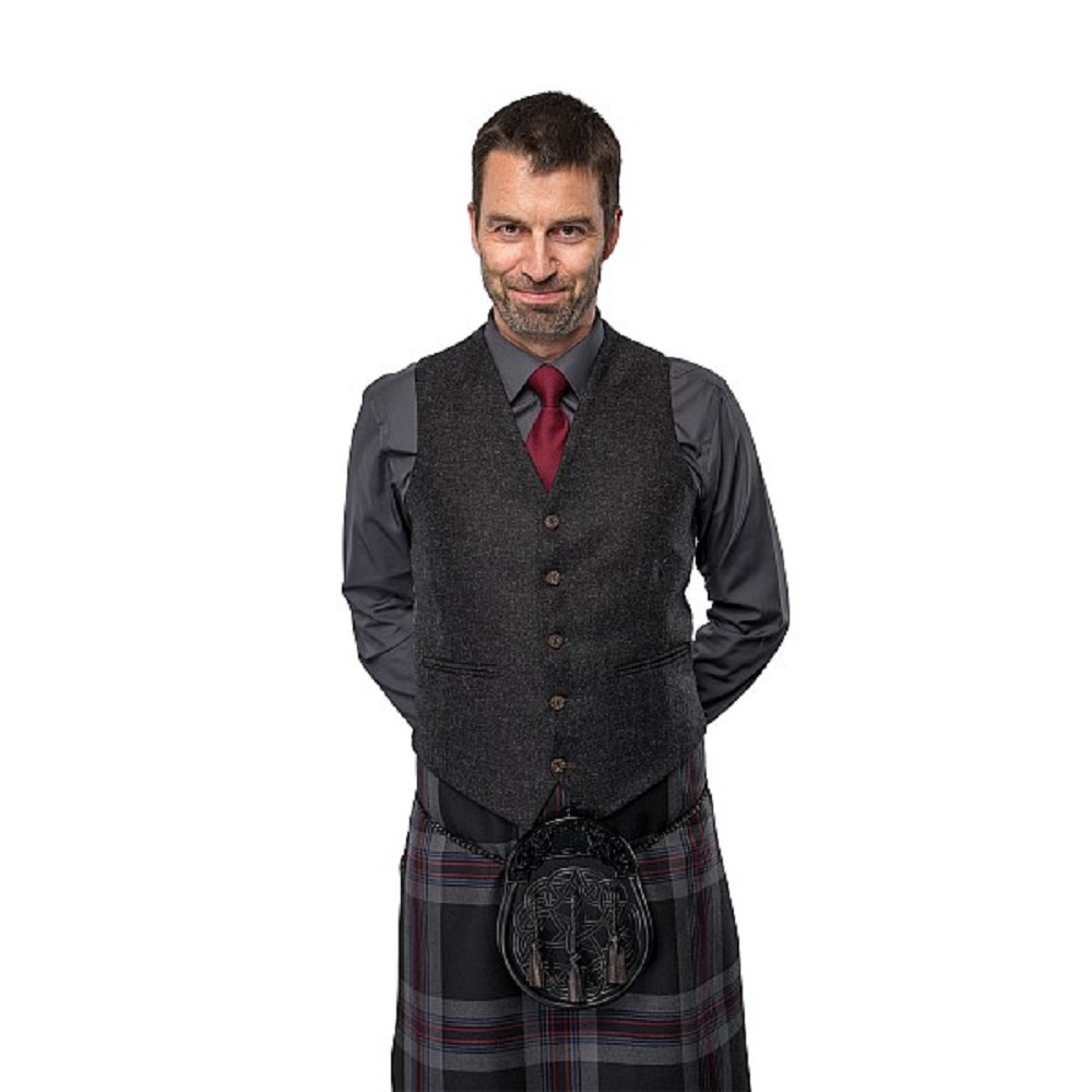 Anthrazit Tweed-Argyll-Weste - UK 44 L (EU 54 long)