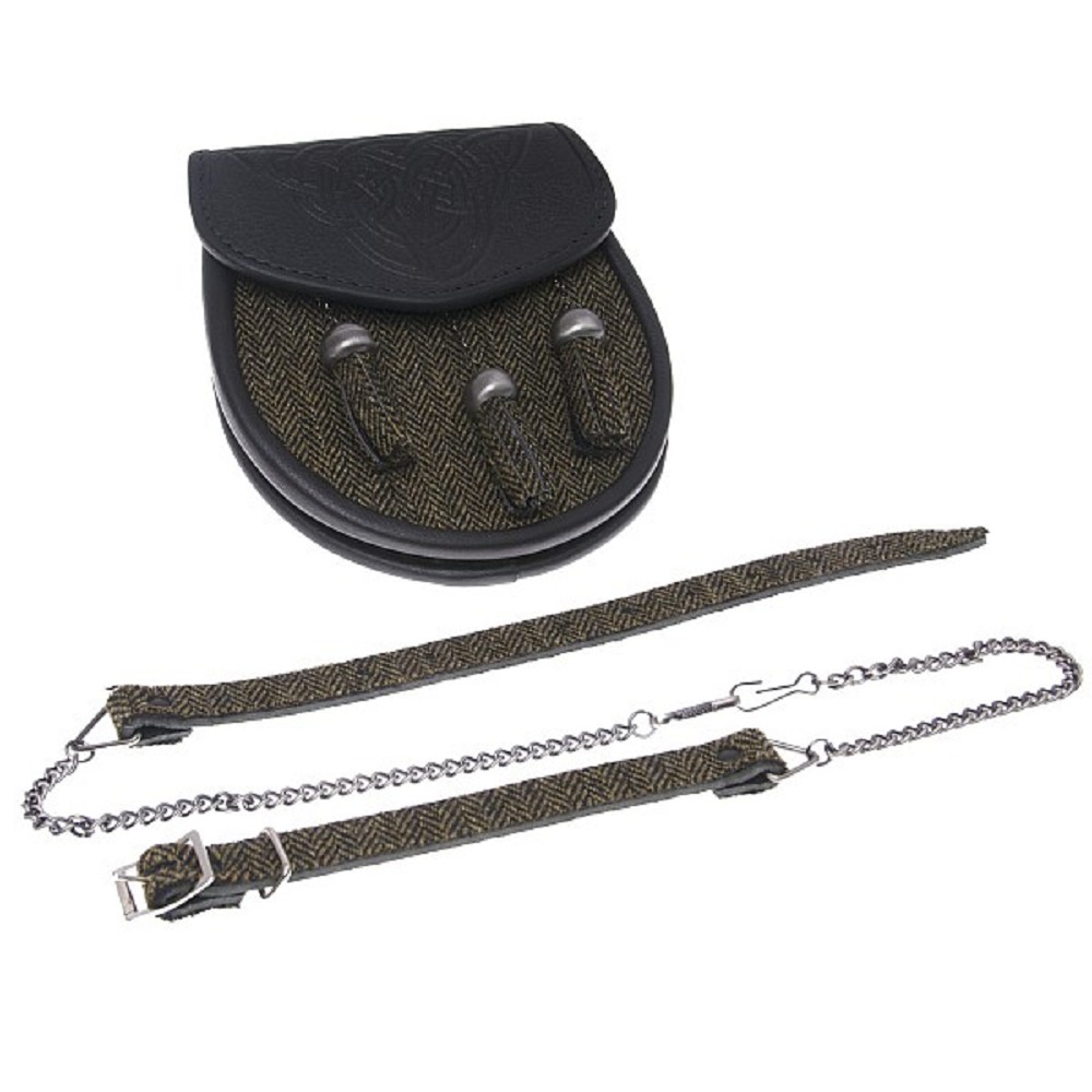 Leder-Tweed-Sporran SSD12. Echtleder, handgefertigt