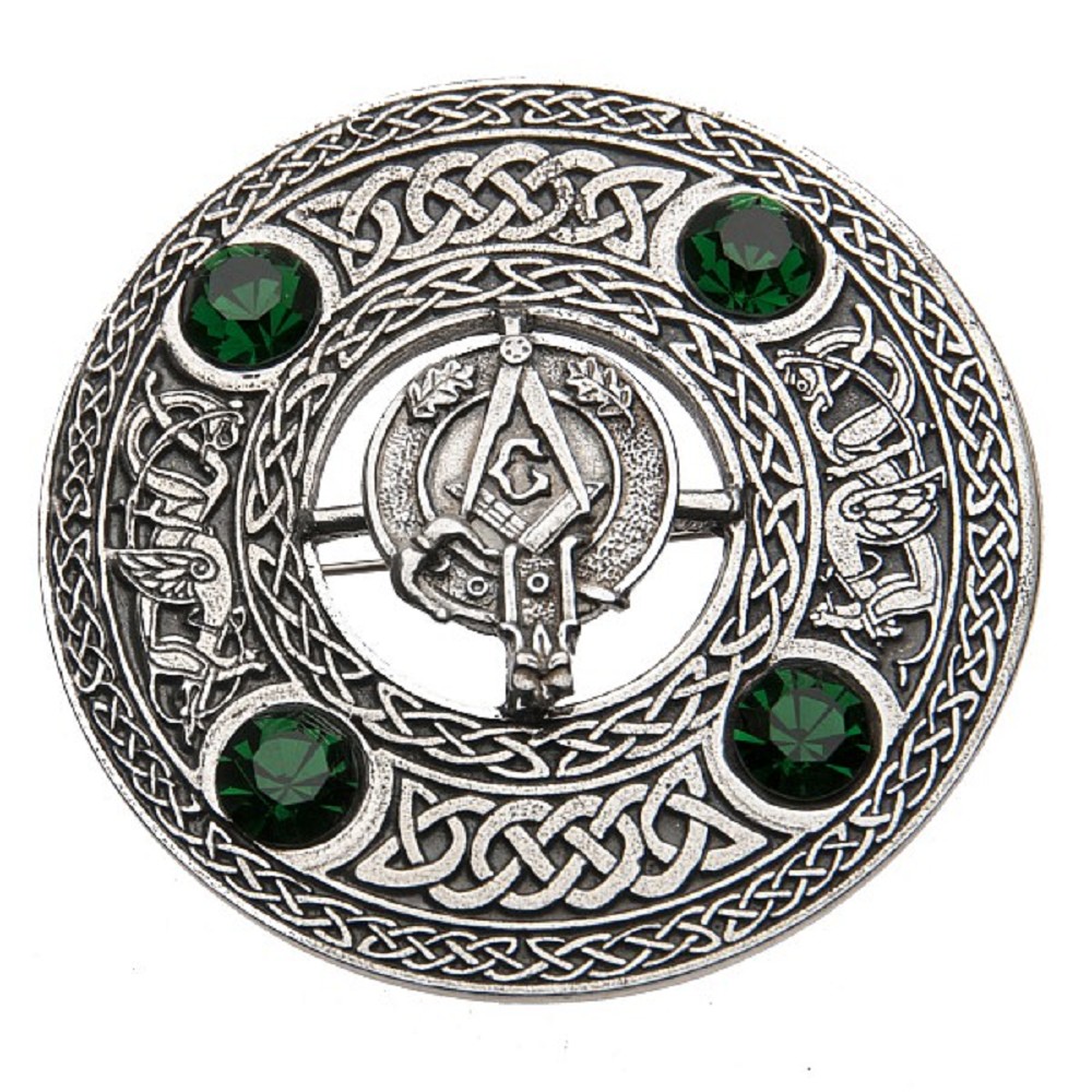 Plaid Brooch with Masonic Crest - Emerald (green)