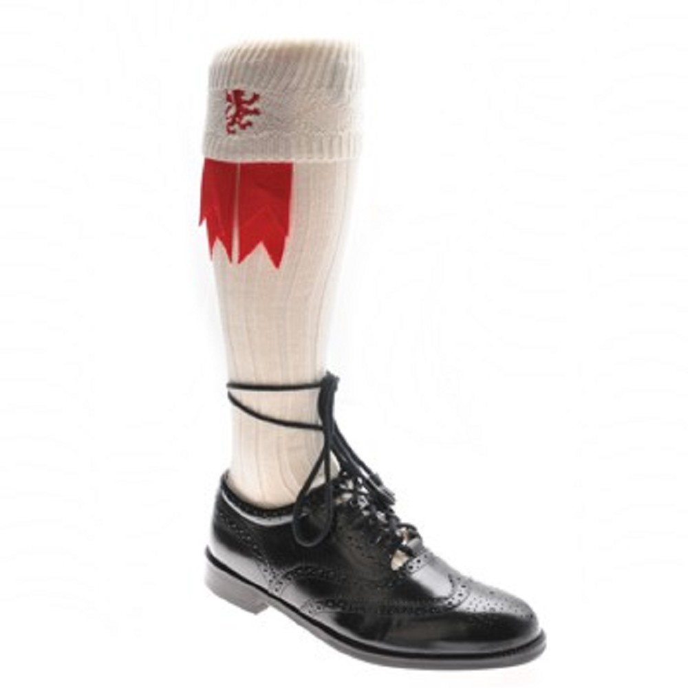 Emblem Kilt Socks, Rampant Lion, ecru