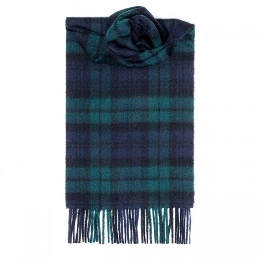 Luxury Cashmere Tartan Scarf, Black Watch