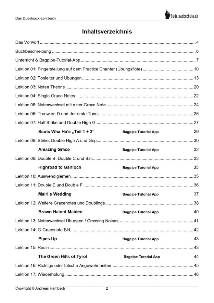 Dudelsack-Lehrbuch der Dudelsackschule Hambsch für Anfänger Deutsch