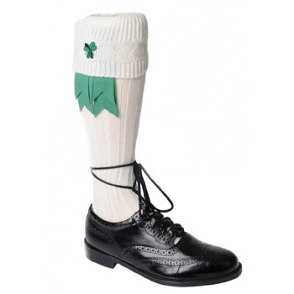 Emblem Kilt Socks, Shamrock, ecru