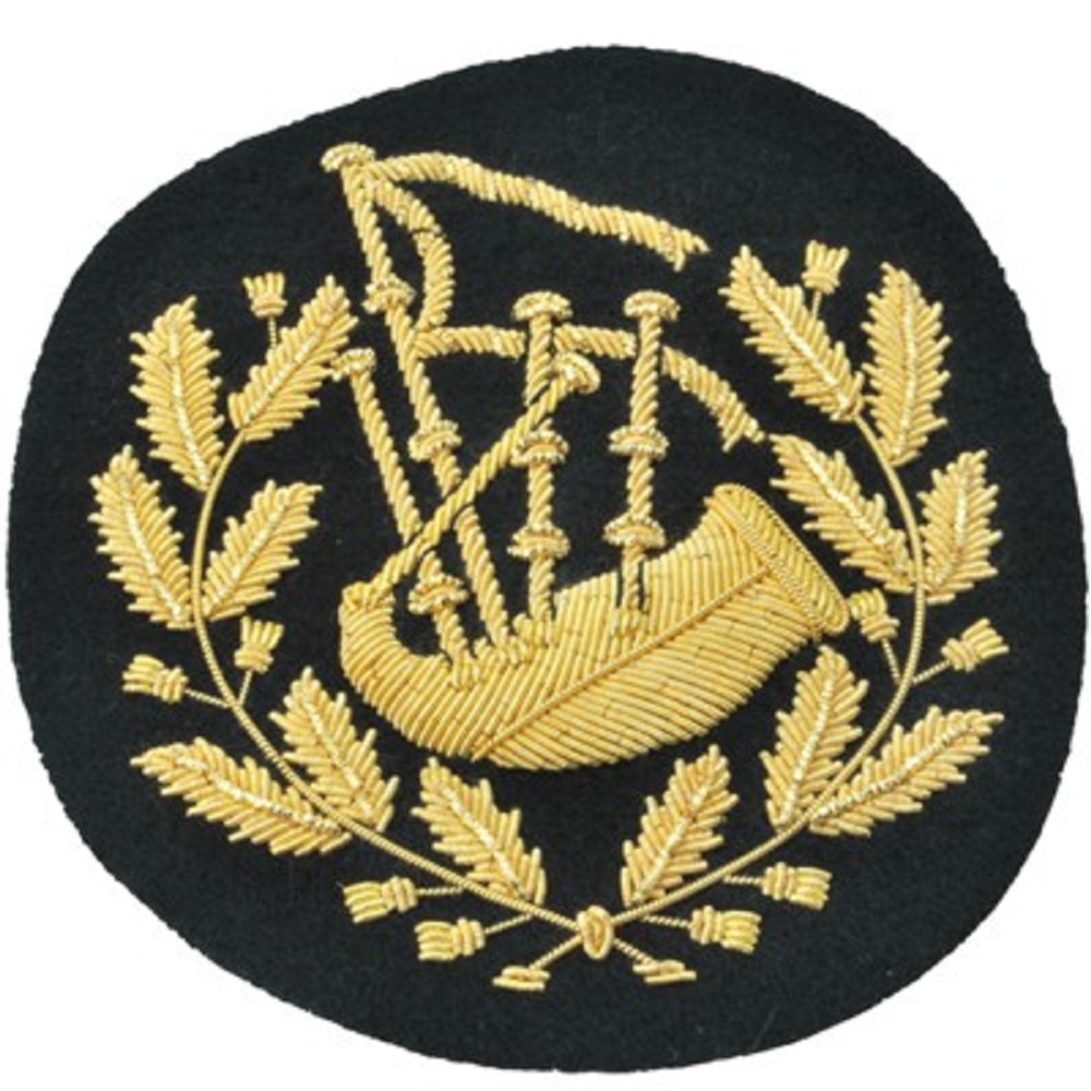 Pipe-Major-Badge embroidered, Gold on black
