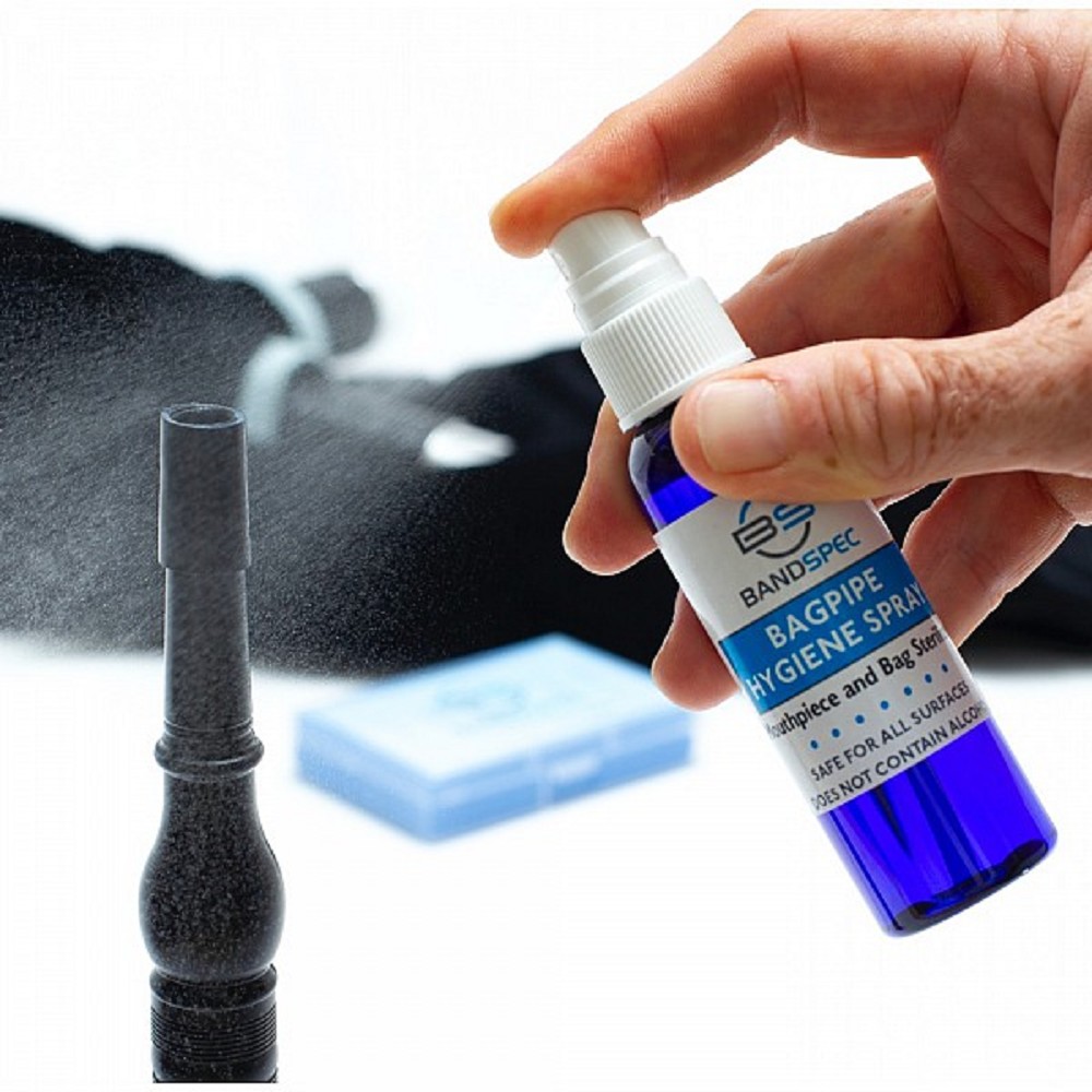 Spray désinfectant BandSpec pour pièces de cornemuse.