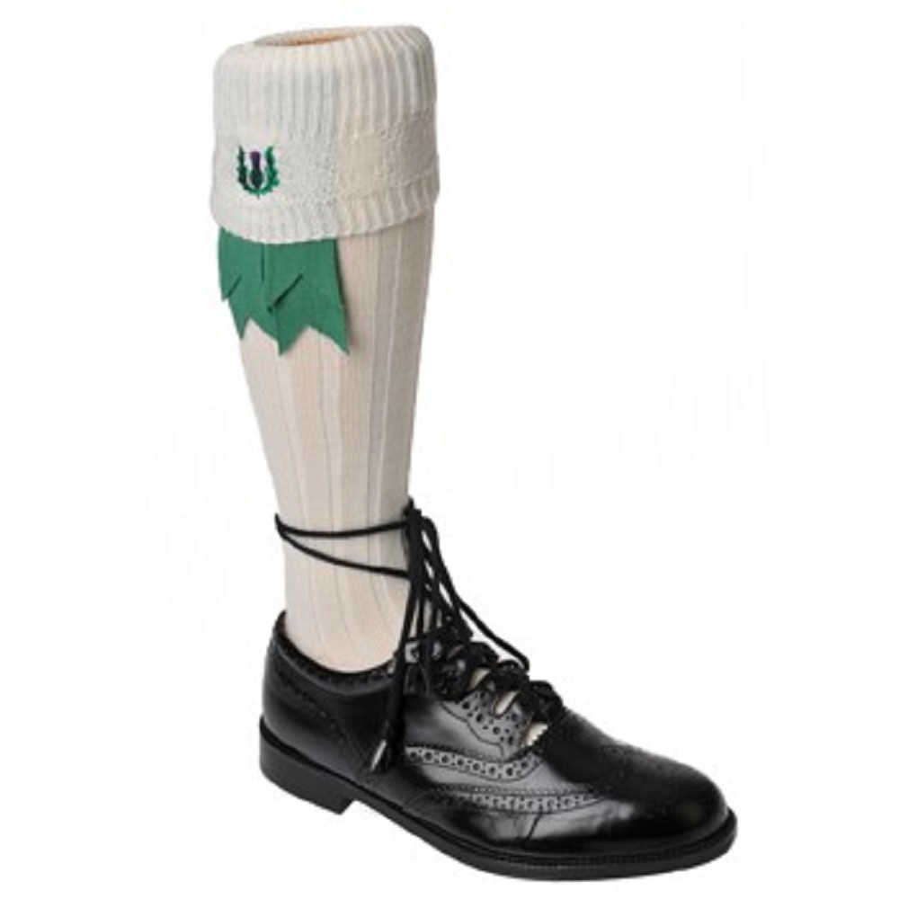 Emblem Kilt Socks, Thistle, ecru
